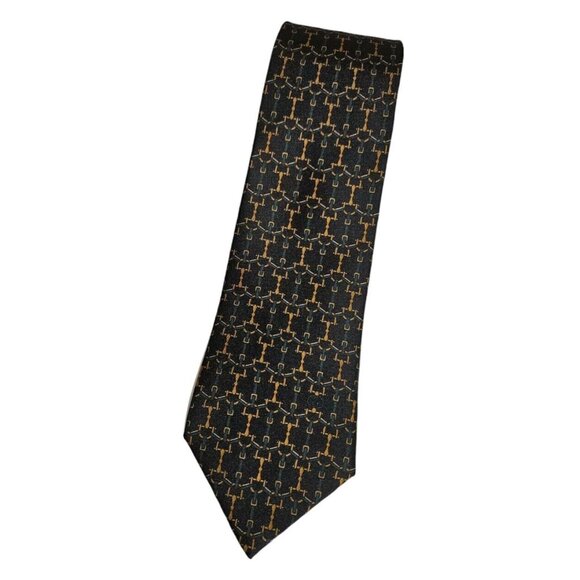 GUCCI Men's 100% Silk Necktie LUXURY Tie Gray Equestrian W:3.4" EUC - Picture 1 of 5